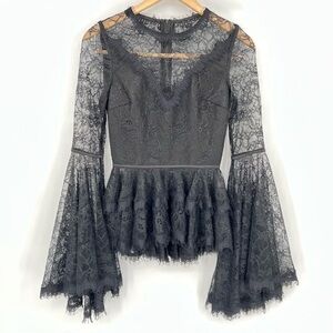 Misha Collection Lace Ruffle Trumpet Bell Sleeve Blouse